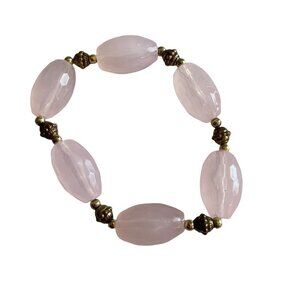 AVON Bold Beaded Stretch Bracelet‎ Pink Pastel Gold Tone Beads